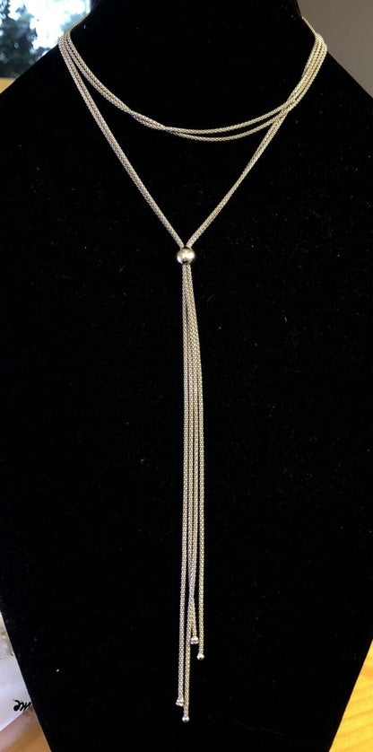 Designer Italy 925 Sterling Silver Double Strand Lariat Popcorn Chain Necklace
