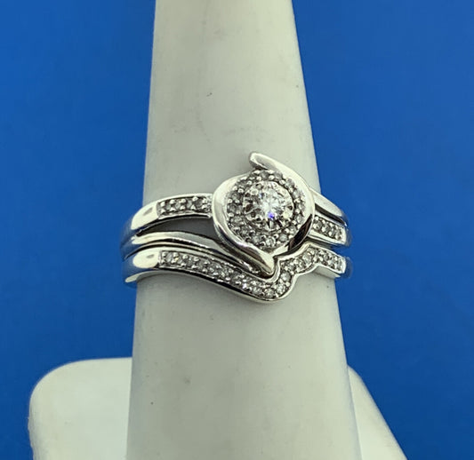 Stunning Sterling Silver 925 Round Diamond Abstract Engagement Ring Size 8 Set