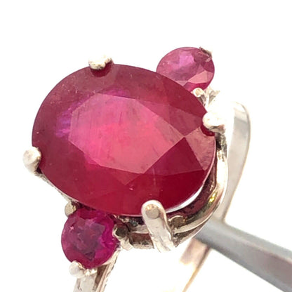 925 Sterling Silver Oval Ruby Solitaire Round Ruby Accented Cocktail Ring