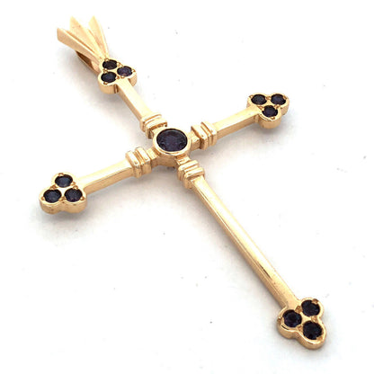 Large 14K Yellow Gold Round Mystic Topaz Statement Cross Religious Pendant
