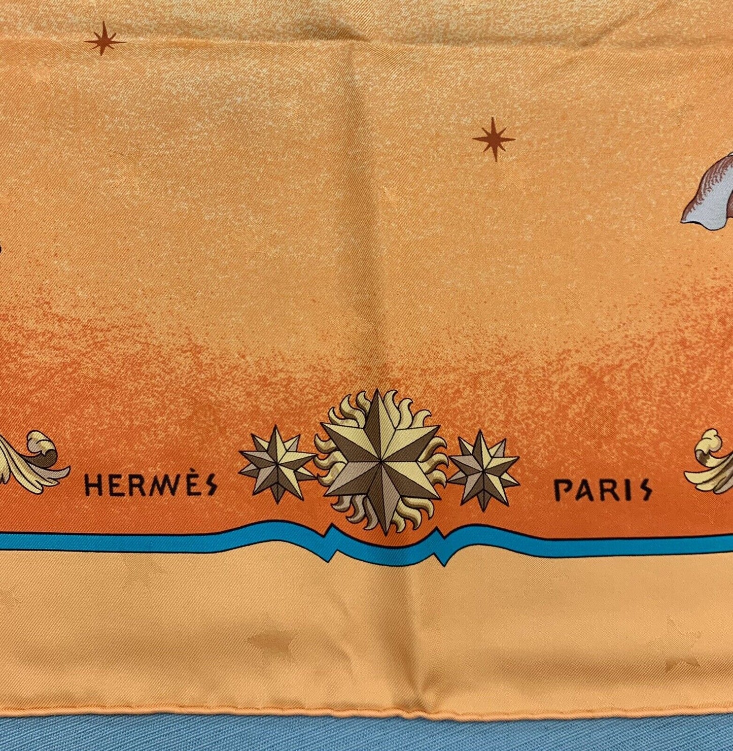 Hermes Carre 90 100% Silk Paris P Ledoux Cosmos Orange/Ylw Neckerchief Scarf