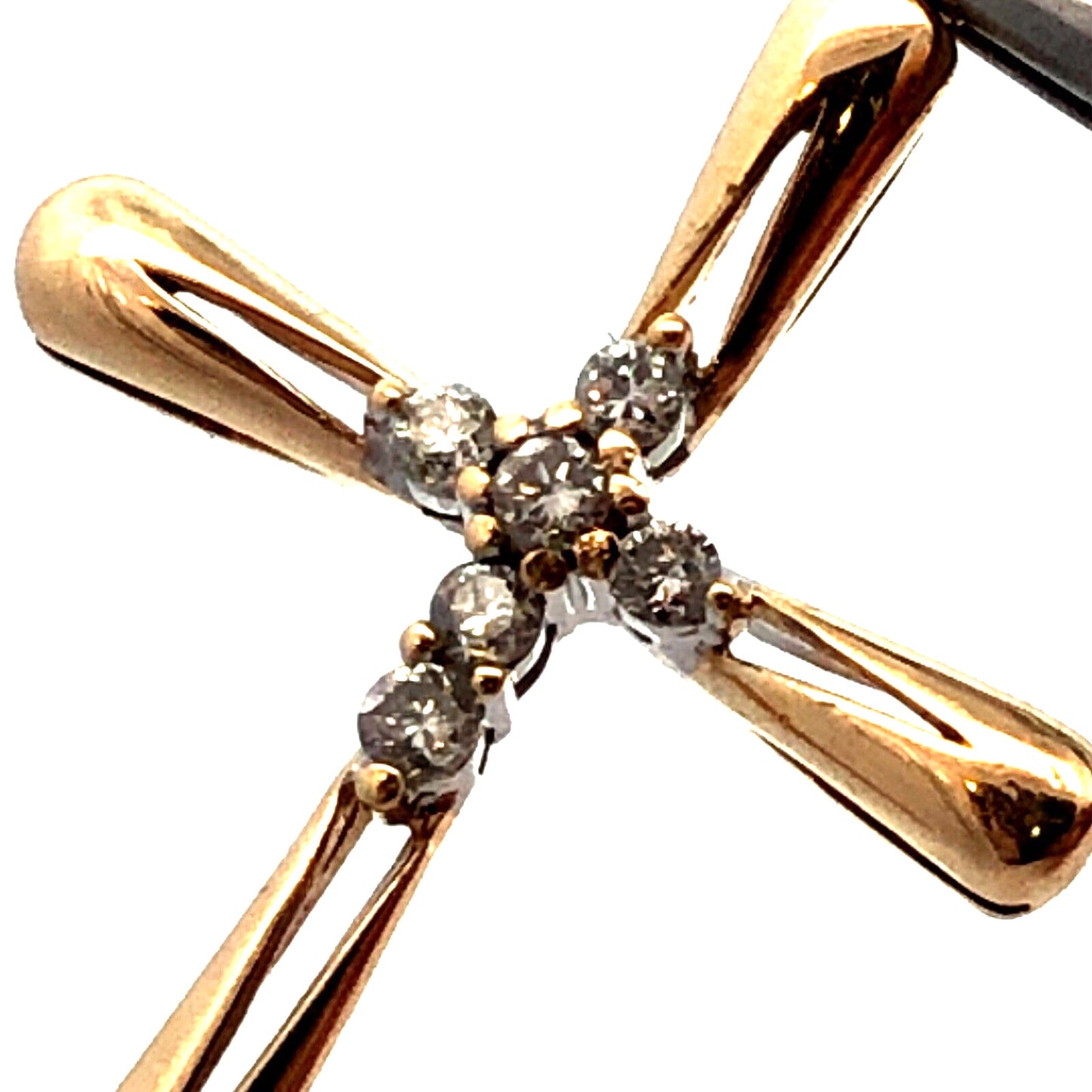 Designer 10KT Yellow Gold Round Diamond Modernist Cross Religious Pendant