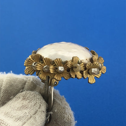 1950's Miriam Haskell Faux Baroque Pearl Birds Nest Statement Clip Earrings
