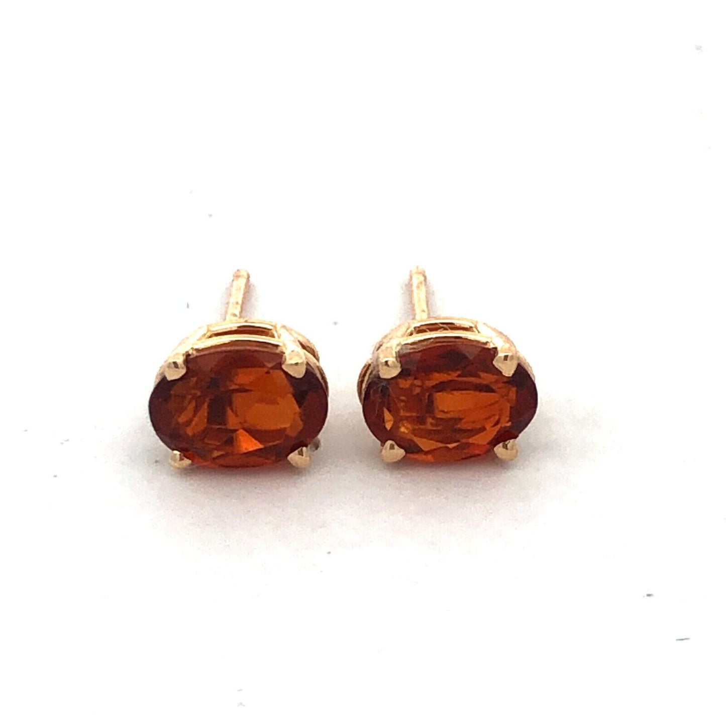 14K Yellow Gold Oval Citrine Solitaire November Anniversary Stud Earrings