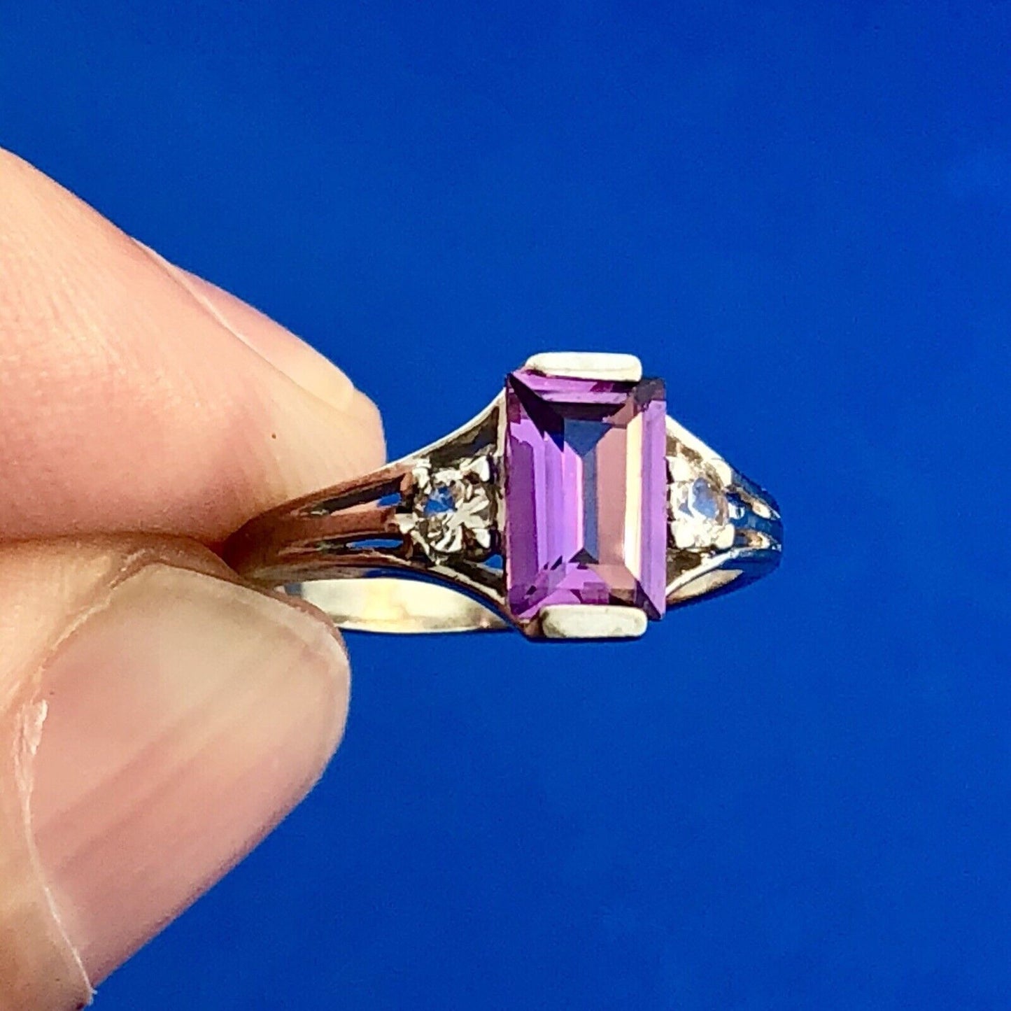 Vintage 10K White Gold Baby's Child's Amethyst White Topaz February Ring