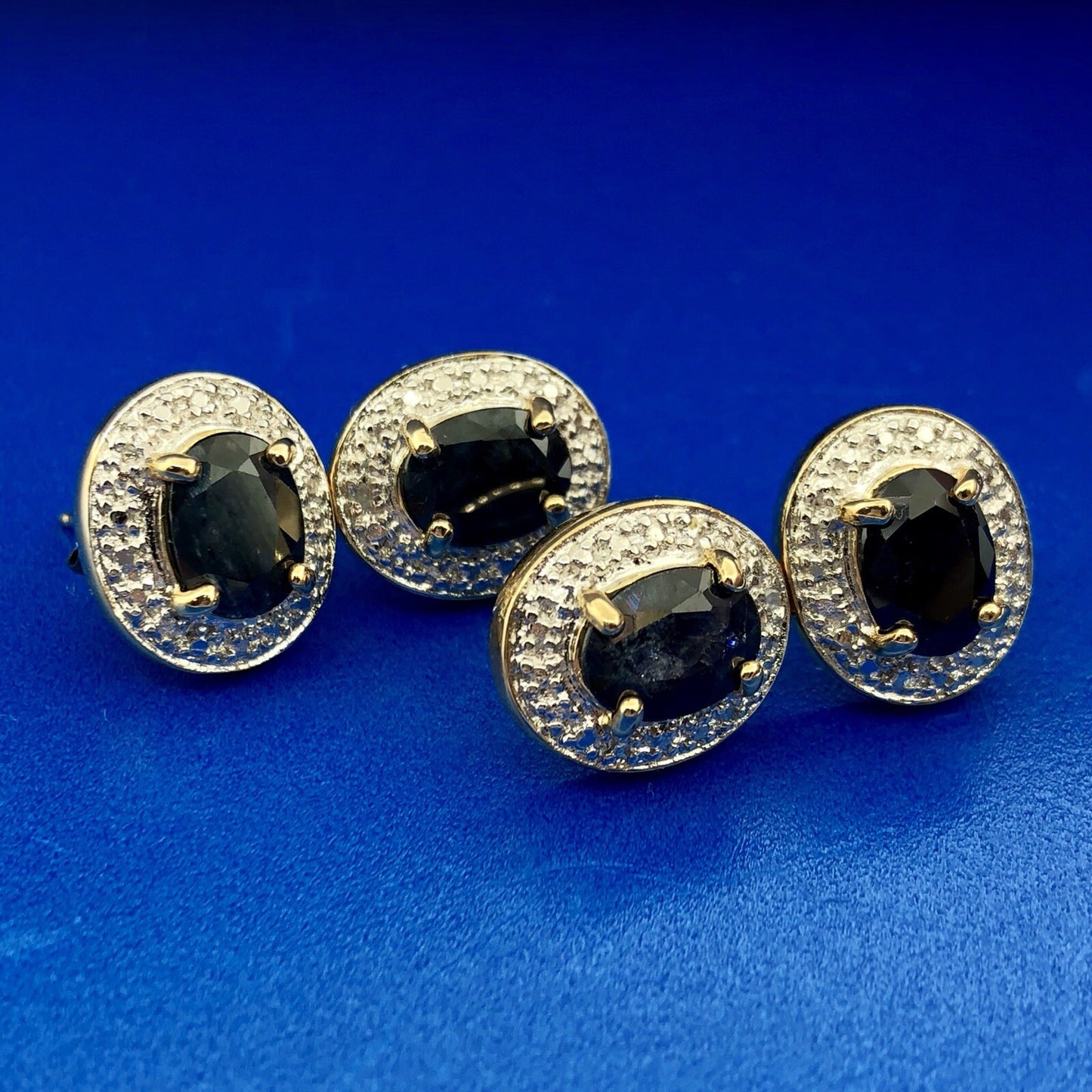 Designer 925 Sterling Silver Vermeil Sapphire Two Tone Double Drop Earrings