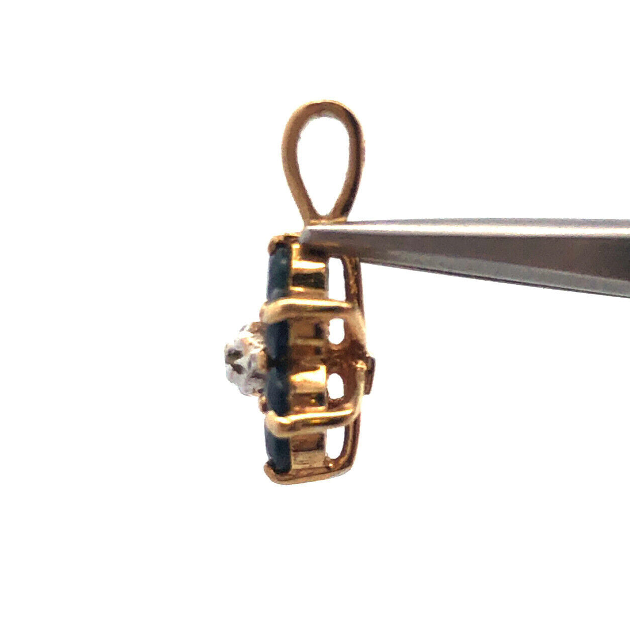 Designer AV 10k Yellow Gold Round Cut Sapphire Diamond Floral Cluster Pendant