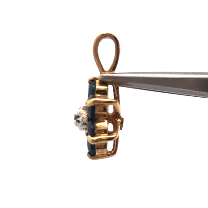 Designer AV 10k Yellow Gold Round Cut Sapphire Diamond Floral Cluster Pendant