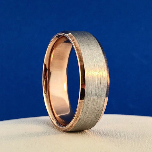 Popular 10K White Rose Gold Brushed Polished 7 MM Unisex Wedding Cigar Band Ring