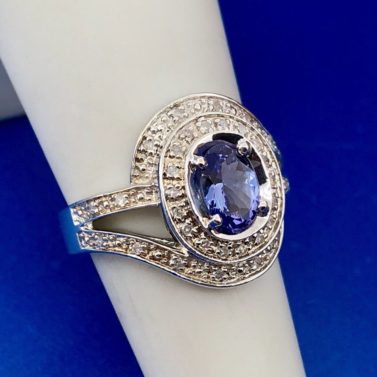 Designer 925 Sterling Silver Tanzanite Diamond Accent December Anniversary Ring
