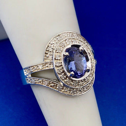 Designer 925 Sterling Silver Tanzanite Diamond Accent December Anniversary Ring