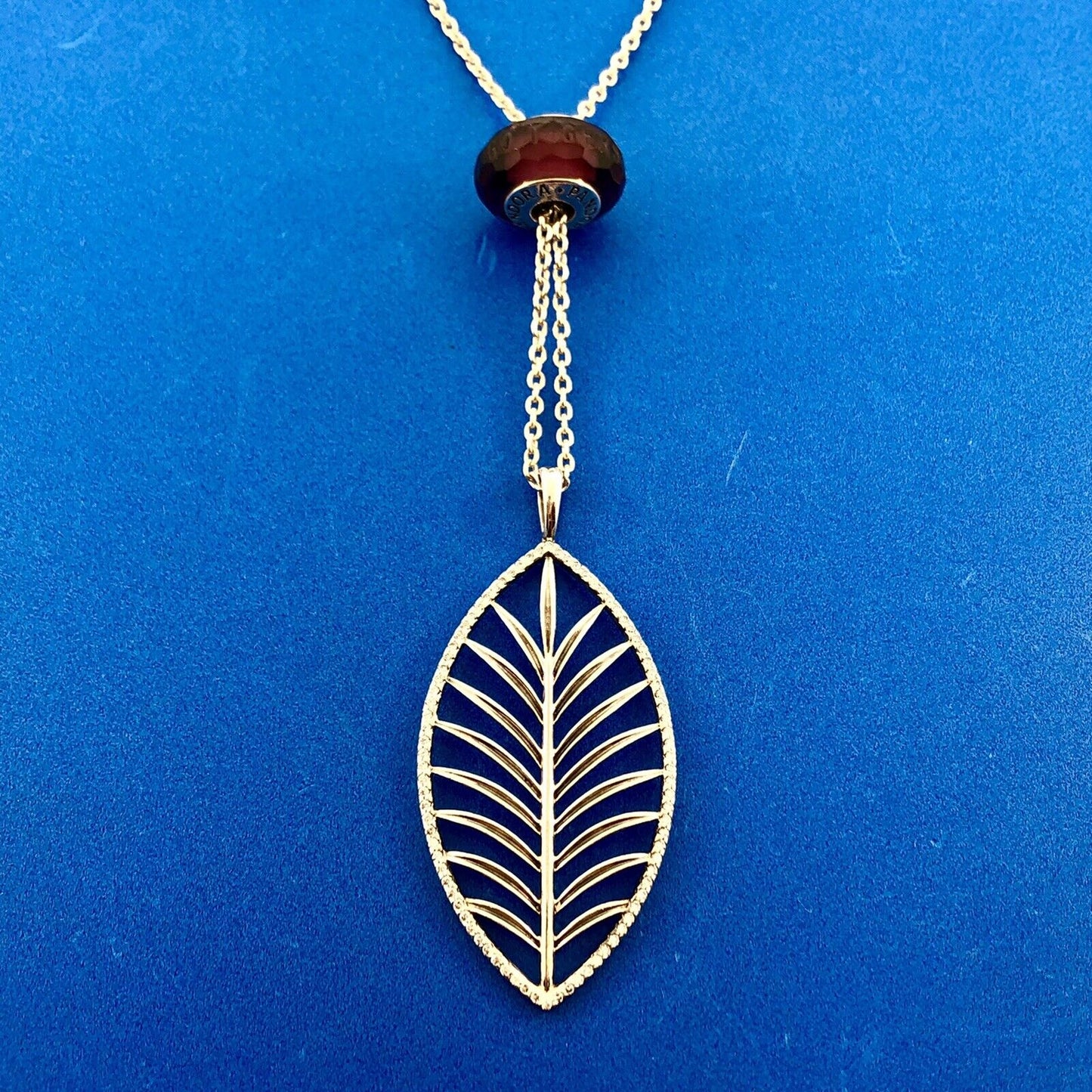 PANDORA 925 Sterling Silver CZ Light As A Feather Necklace w/Murano Glass Charm