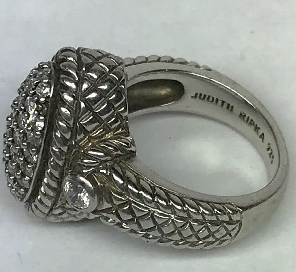 Judith Ripka JR Sterling Silver 925 Diamonique CZ Oval Textured Statement Ring