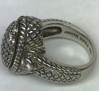 Judith Ripka JR Sterling Silver 925 Diamonique CZ Oval Textured Statement Ring
