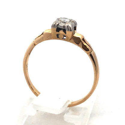 Art Nouveau Art Deco King Cut 14K Yellow Gold Diamond Solitaire Engagement Ring