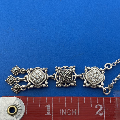 Stunning Sterling Silver 925 Round Sparkling CZ & Marcasite 17" Chain Necklace