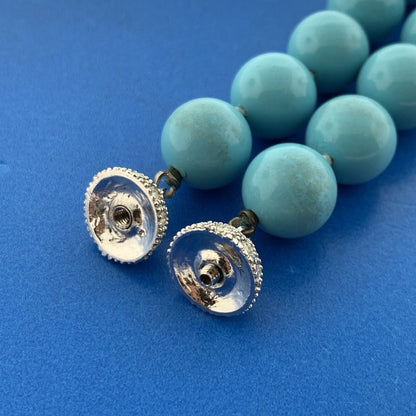Silver Tone Rhinestone Aqua Enamel Round Bead Statement Choker Necklace
