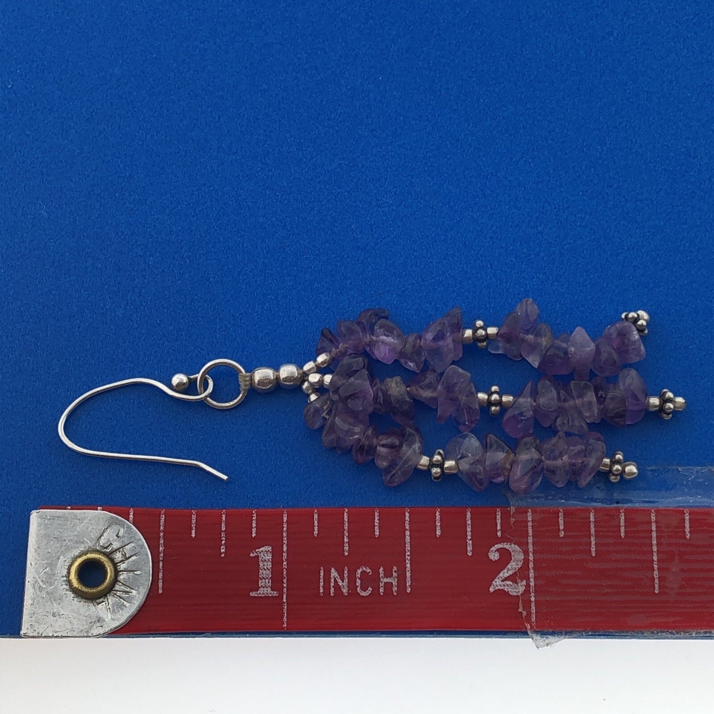 Sterling Silver 925 Amethyst Chunky Bead Long Drop Dangle Hook Earrings