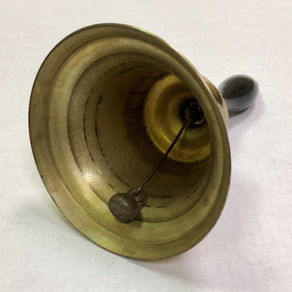 Estate Brass Wooden Black Lacquered Handled Statement Hand Bell Dinner Bell