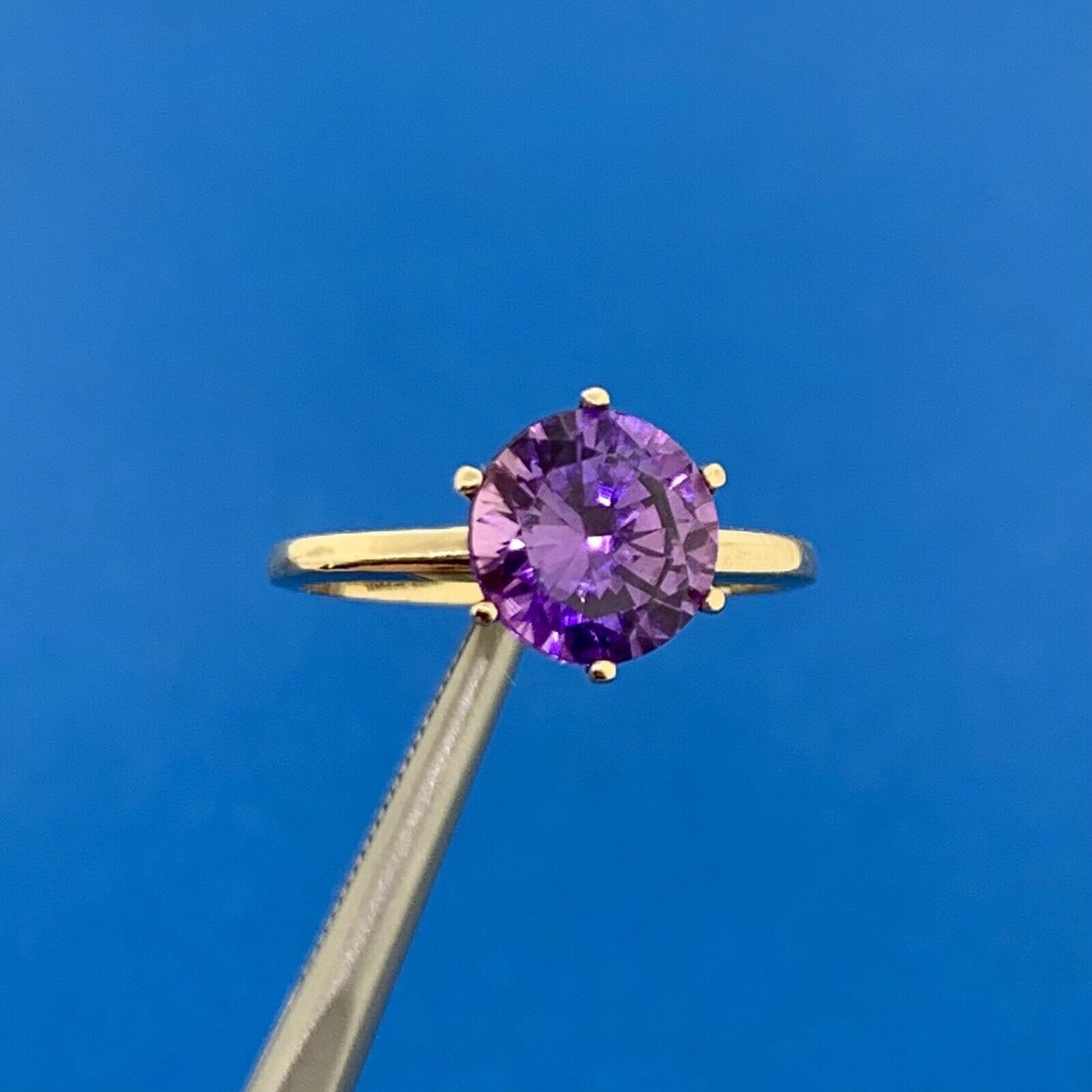Designer 10K Yellow Gold Purple Sapphire Solitaire Ring
