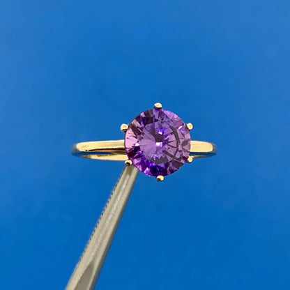 Designer 10K Yellow Gold Purple Sapphire Solitaire Ring