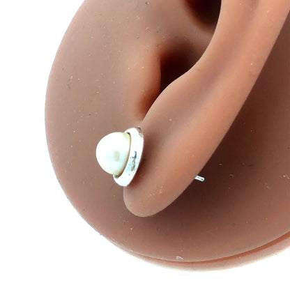 Designer 925 Sterling Silver Round Pearl Stud Earrings