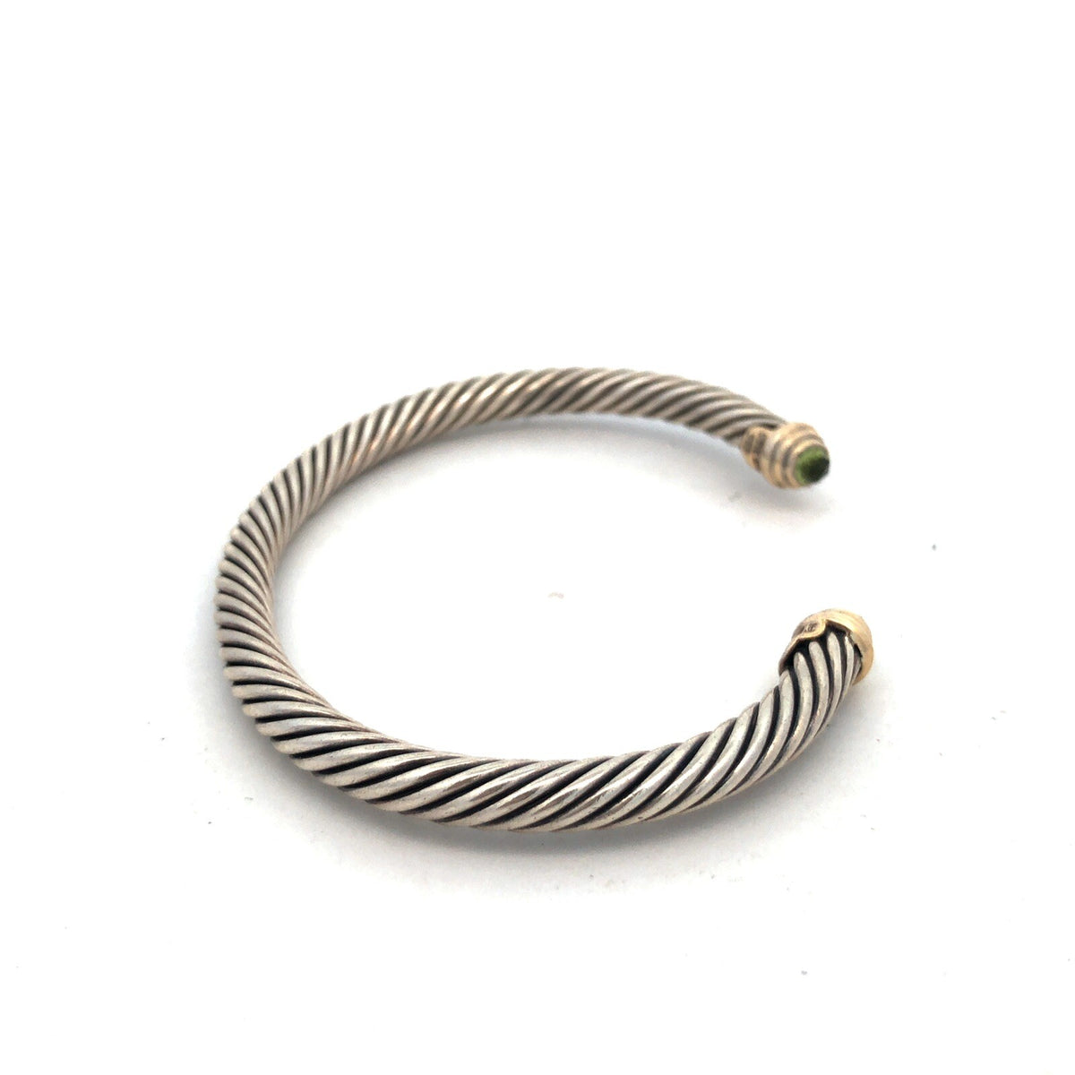 David Yurman Sterling Silver 14K Gold Peridot 5mm Classic Cable Cuff Bracelet
