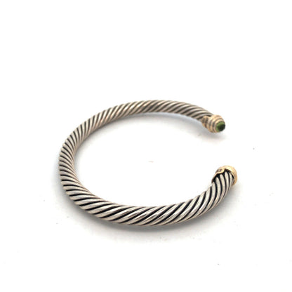 David Yurman Sterling Silver 14K Gold Peridot 5mm Classic Cable Cuff Bracelet