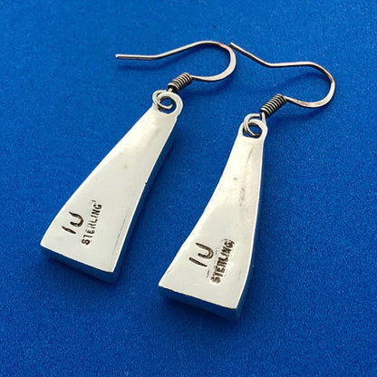 Native American Artisan 925 Sterling Silver Multi Stone Inlay Dangle Earrings
