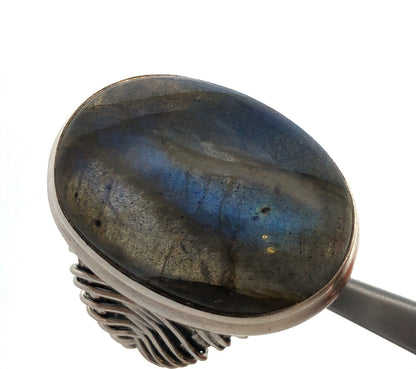 Designer YS India 925 Sterling Silver Oval Labradorite Wire Wrap Statement Ring