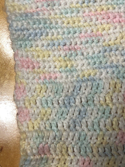 Hand Crocheted Knitted Pastel Yellow White Green Blue Pink Unisex Baby's Blanket