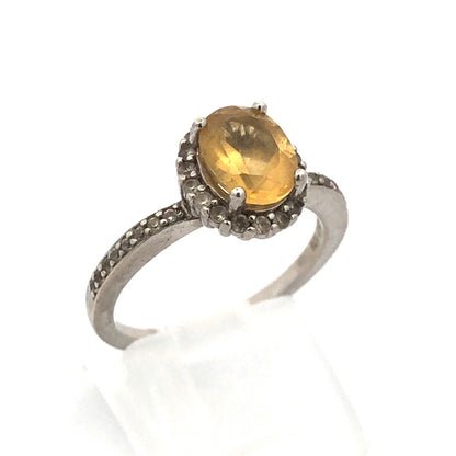 Designer DK 925 Sterling Silver Oval Citrine Diamond Accented Cocktail Ring