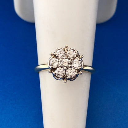 14K Yellow White Gold Diamond Floral Cluster Empire Anniversary Cocktail Ring