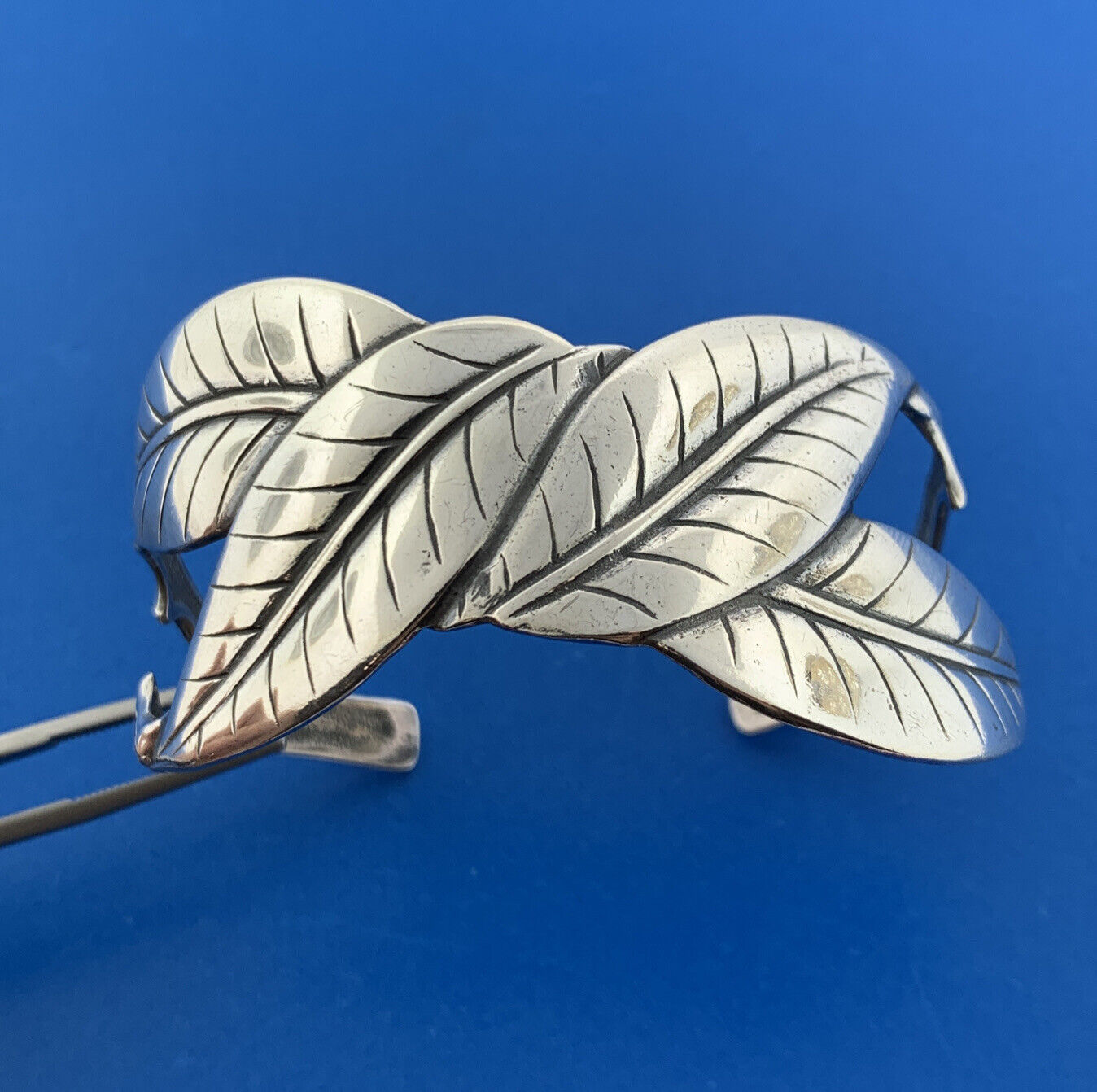 Stunning Sterling Silver 925 Leaf Branch Nature Openwork Cuff 6.5" Bracelet