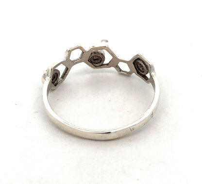 925 Sterling Silver Round Pink Tourmaline Honeycomb Hexagon Band Ring