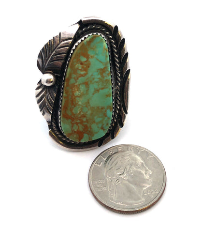 Benjamin Piaso Navajo 925 Sterling Silver Green Turquoise Squash Blossom Ring
