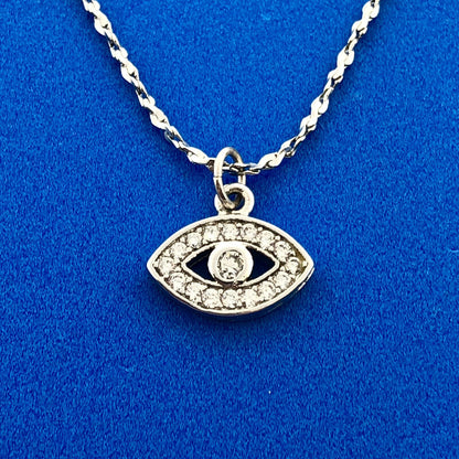 Designer Italy 925 Sterling Silver Diamond All Seeing Eye Pendant Necklace