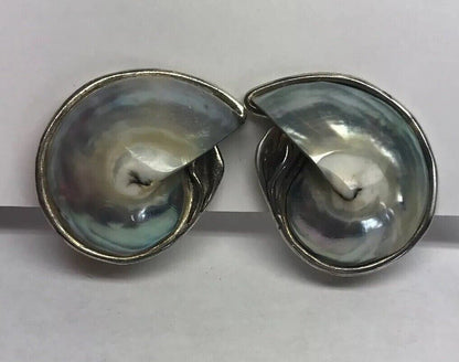 Vintage Sterling Silver 925 Abalone Sea Snail Shell Statement Earrings S162