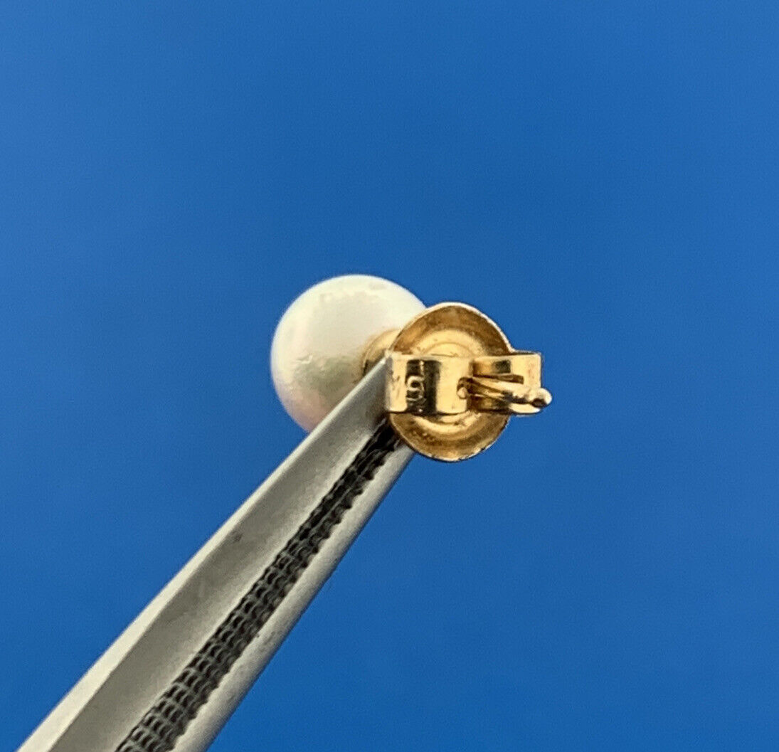 Gorgeous 14k Yellow Gold Cabochon 6mm White Pearl Friction Back Stud Earrings