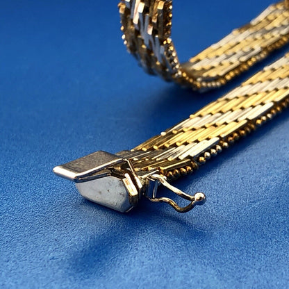 Vintage Sterling Silver 925 Diamond Two Tone Textured Weave Link Bracelet