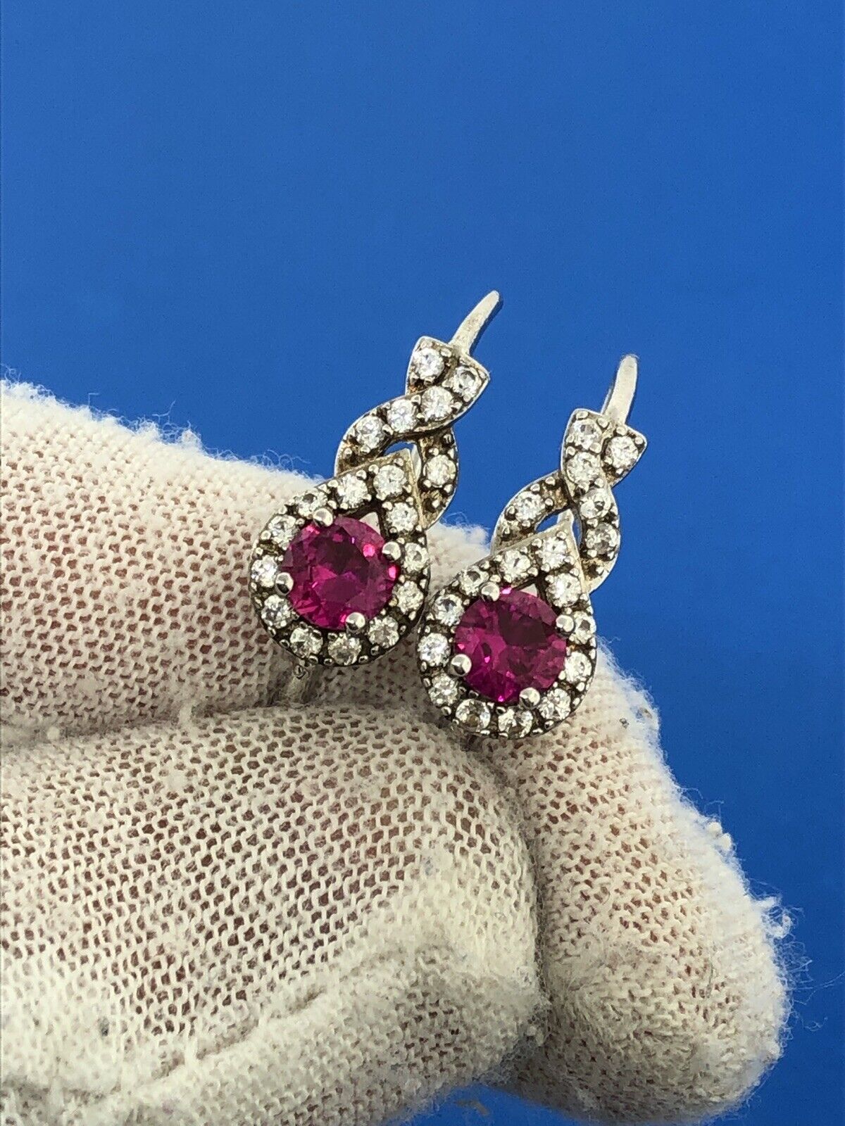 Designer CN 925 Sterling Silver Ruby White Sapphire July Occasion Earrings