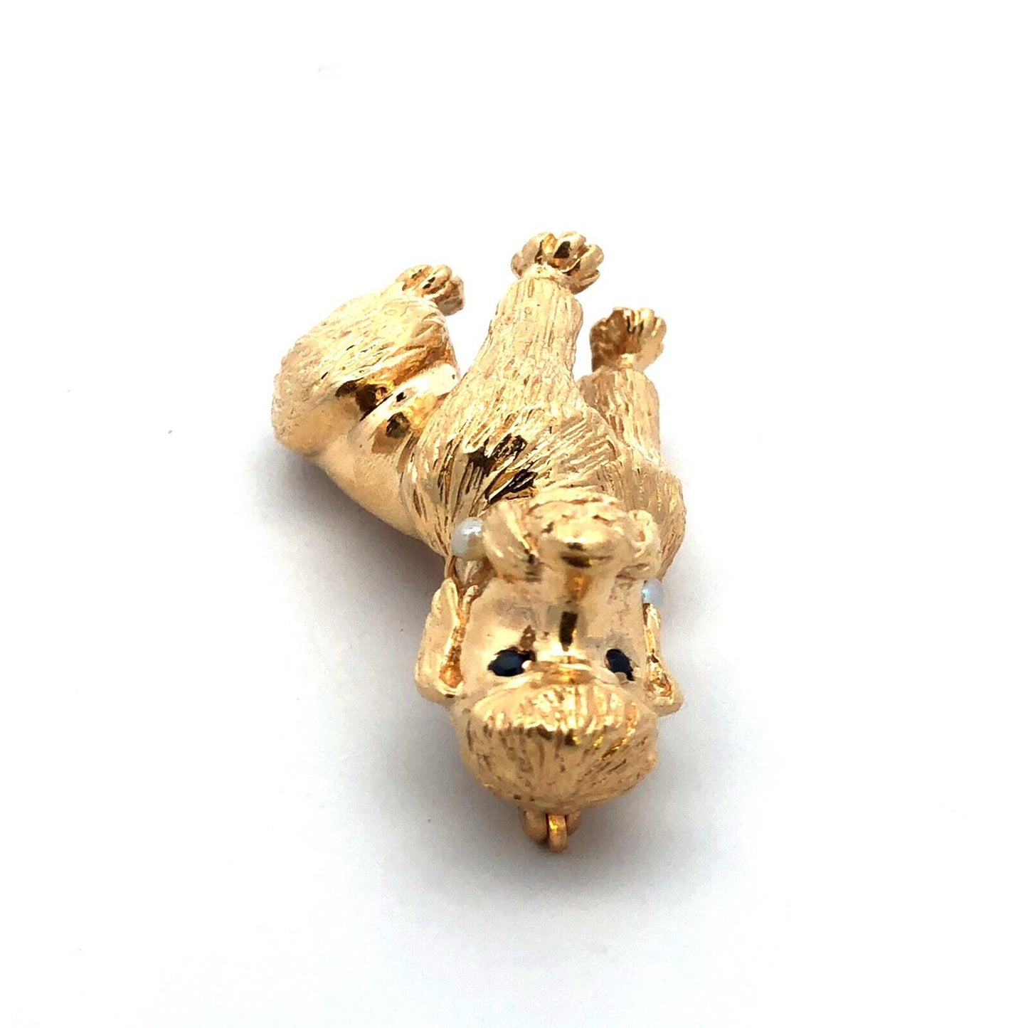 Vintage Designer 14K Yellow Gold Sapphire Seed Pearl Poodle Pin Pendant