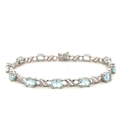 Designer QCD 925 Sterling Silver Oval Light Aqua Tourmaline Tennis Bracelet