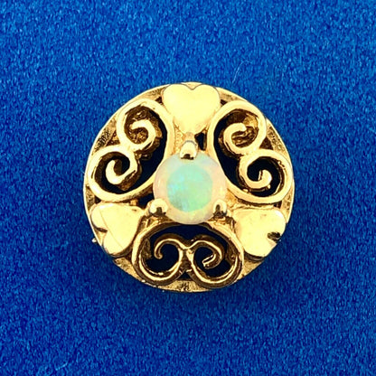 Vintage 10K Yellow Gold Opal Cabochon Heart Scroll OpenWork Slide Bracelet Charm