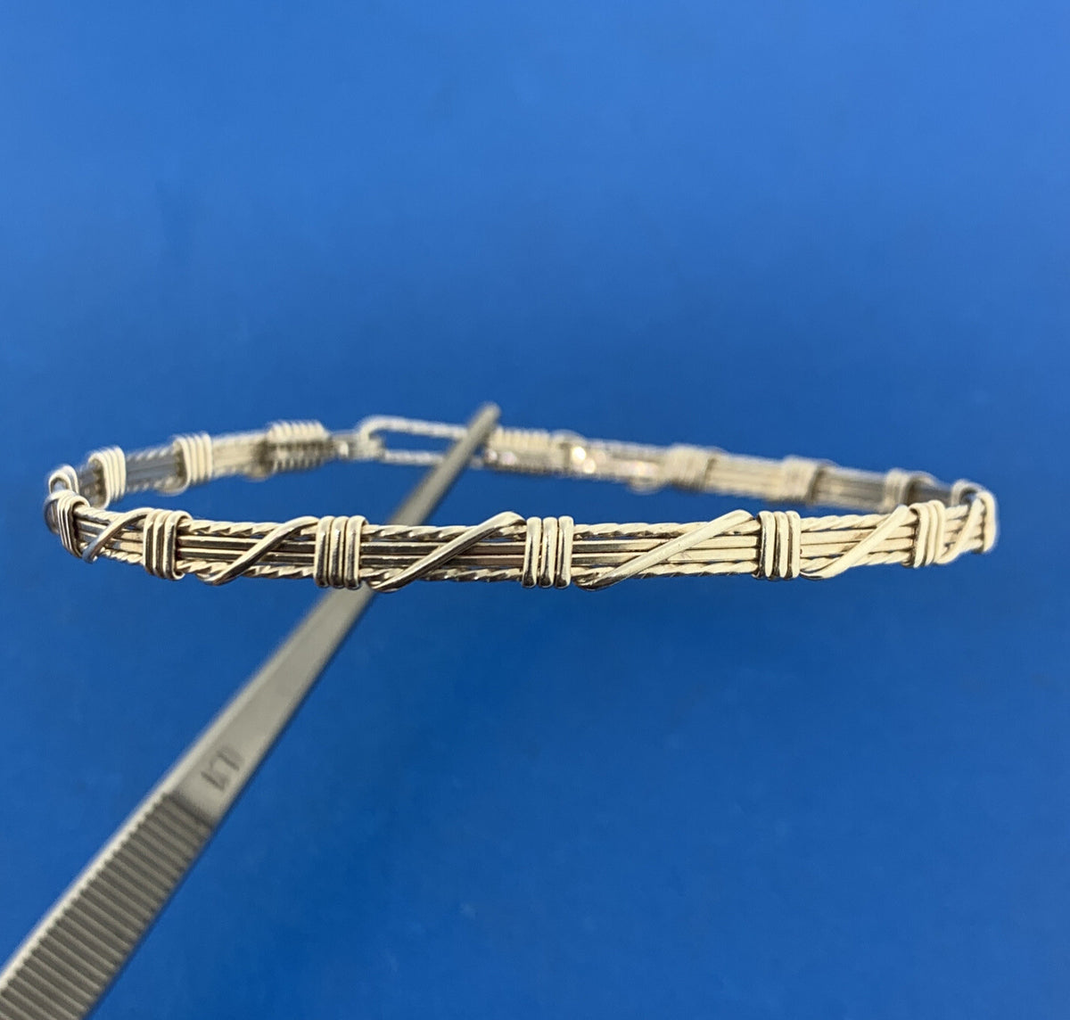 Artisan 925 Sterling Silver Wire Wrapped Bangle Hook Bracelet