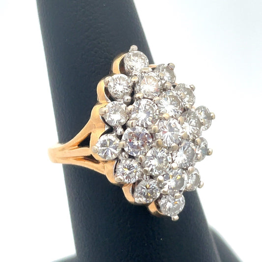 Vintage Designer 14K Yellow Gold Diamond Cluster Waterfall Cocktail Ring