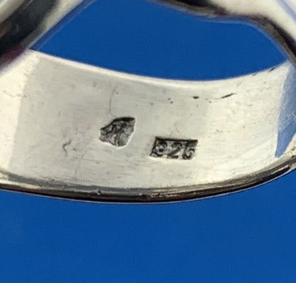 Modernist Designer 925 Sterling Silver Opal Cabochon Cigar Band Ring