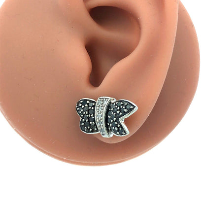 Designer 10K White Gold Round Sapphire Diamond Butterfly Statement Stud Earrings