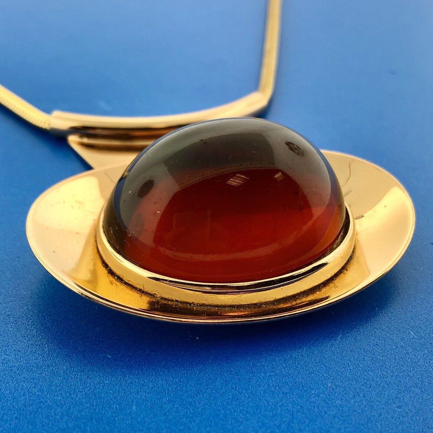 Mid Century Napier Runway Couture Gold Tone Amber Lucite Modernist Choker
