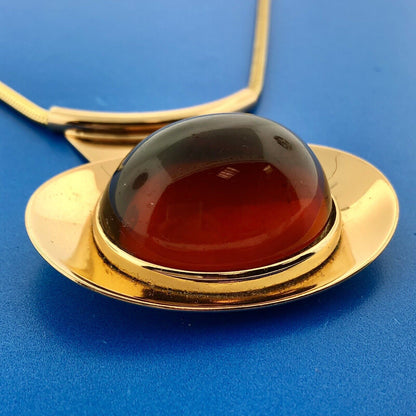 Mid Century Napier Runway Couture Gold Tone Amber Lucite Modernist Choker